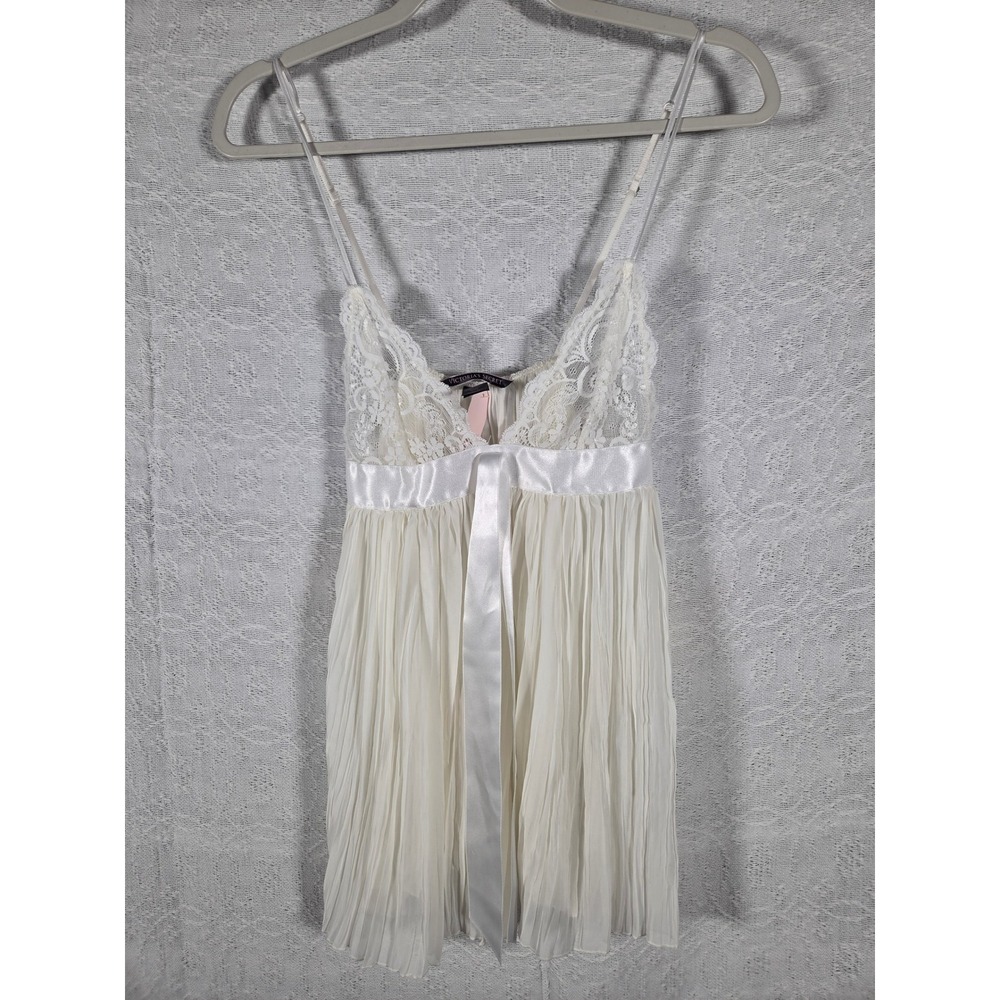 Victoria's Secret Ivory Lace Pleated Babydoll Chemise Lingerie XS NWT Bride